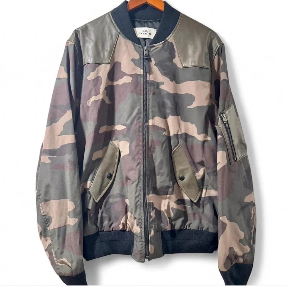 Coach Camouflage Bomber Varsity Jacket With Leather Accents Size Men’s XL (NWT)